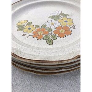 Vtg MCM HEARTHSIDE Japan Stoneware SPRING GARDEN Baroque 10” Dinner Plate Set 4